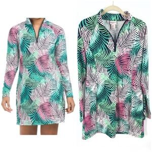 Tommy Bahama Golf Dress Womens Large Palm 1/4 Zip Performance Stretch Tropical